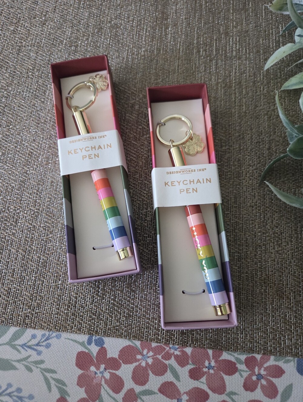 DesignWorks Ink Rainbow Stripe Keychain Pen with Gold Charm